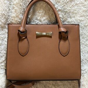 Betsey Johnson Tan Satchel with Gold Bow